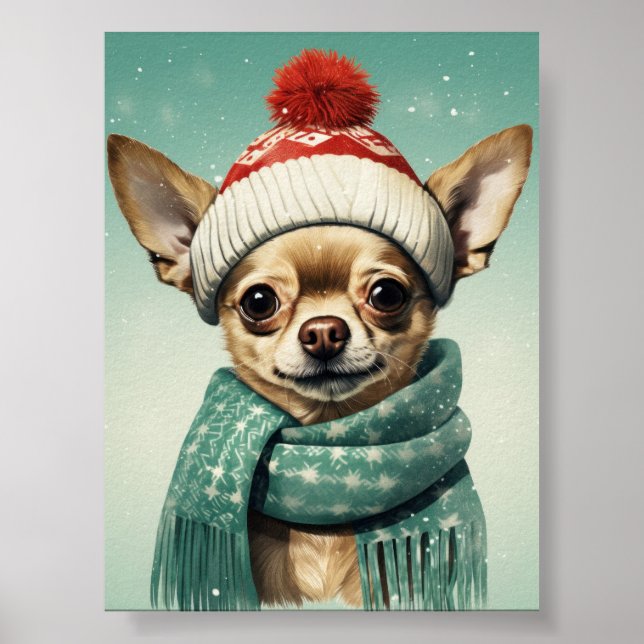 Cute Chihuahua Christmas Art: Adorable Holiday Pup Poster (Front)