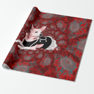 Cute Chihuahua Christmas Red Floral Dog Art Wrapping Paper