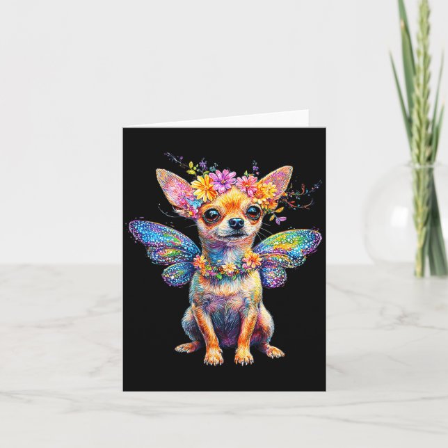 Cute Chihuahua Dog Angel With Wings  Card (Front)