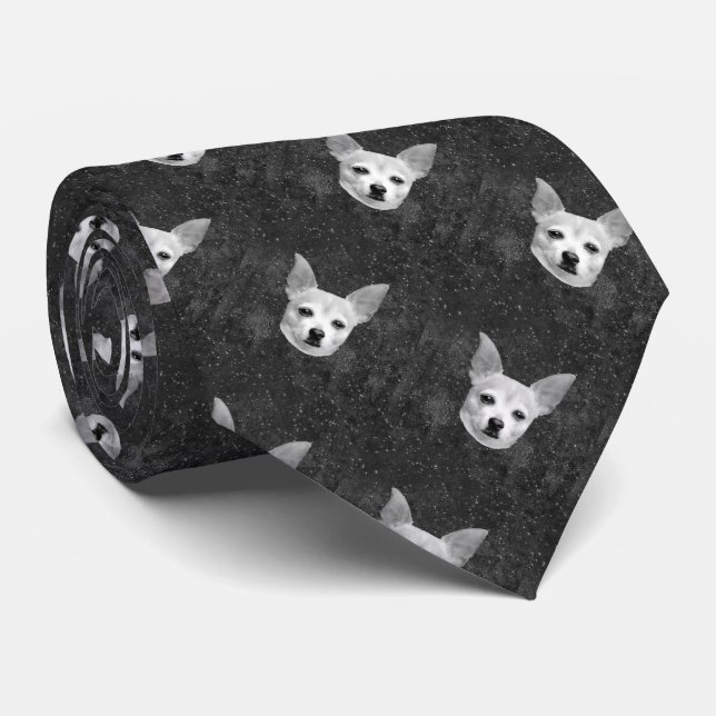 Cute Chihuahua Dog Black And White Pattern Tie (Rolled)