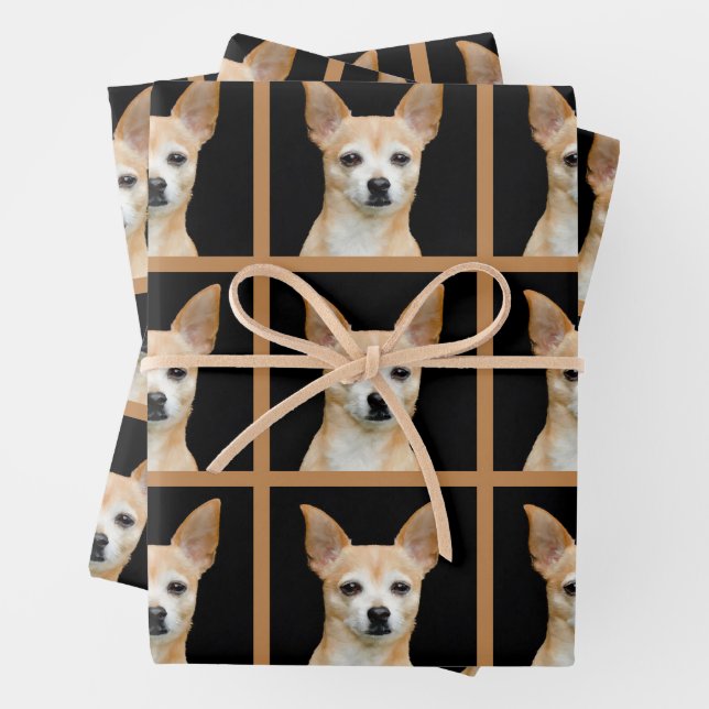 Cute Chihuahua Dog Black Tan Pattern Design Wrapping Paper Sheet (In situ)
