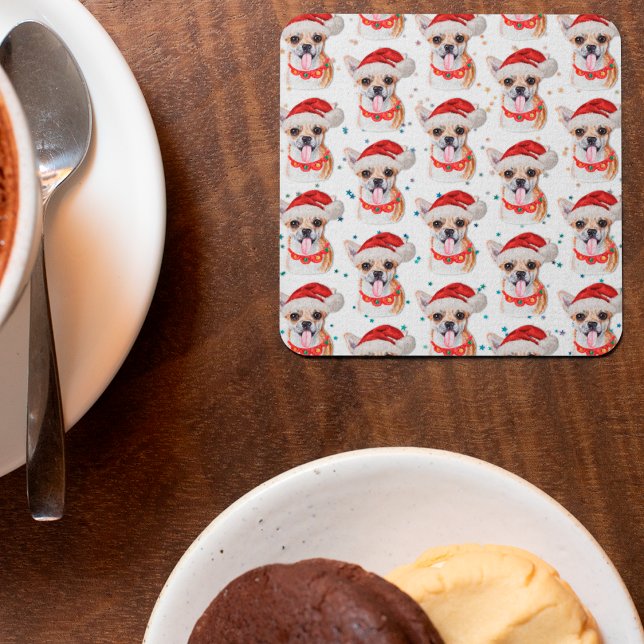 Cute Chihuahua Dog Christmas Pattern Square Paper Coaster (Creator Uploaded)