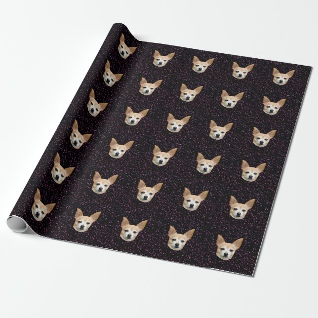 Cute Chihuahua Dog Elegant Purple Glitter Pattern Wrapping Paper (Unrolled)