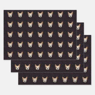 Cute Chihuahua Dog Elegant Purple Pattern Glitter Wrapping Paper Sheet