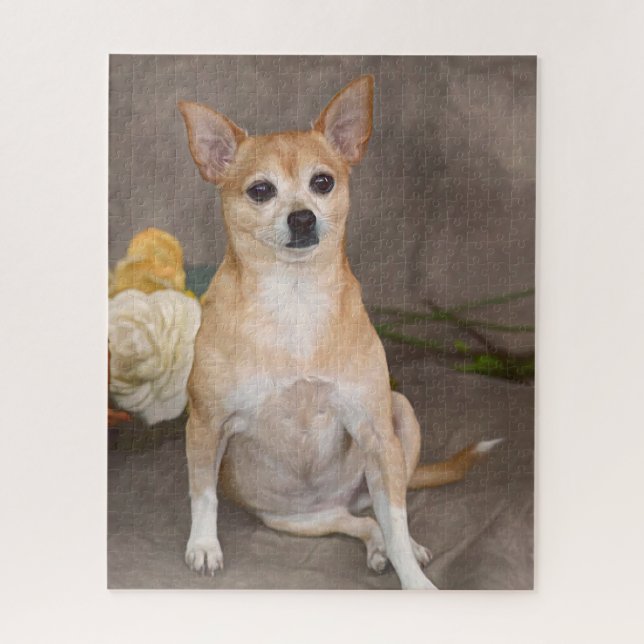 Cute Chihuahua Dog Floral Art Pet Portrait Jigsaw Puzzle (Vertical)