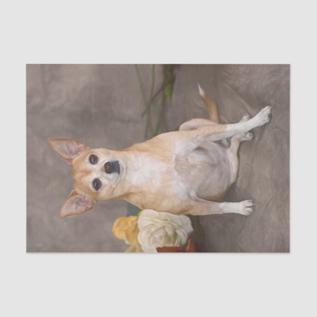 Cute Chihuahua Dog Floral Art Pet Portrait Tissue Paper (Front)