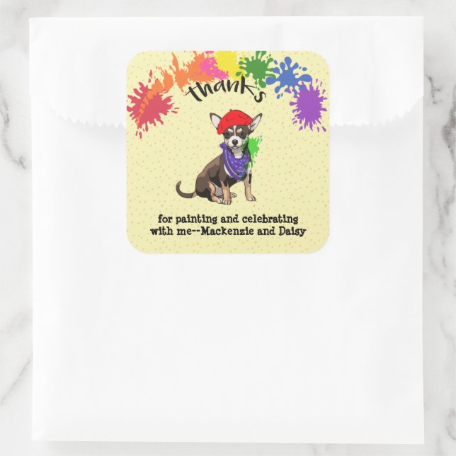 Cute Chihuahua Dog Fun Art Birthday Party    Square Sticker (Bag)