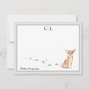 Cute Chihuahua Dog Grey Border Monogram Your Name Card
