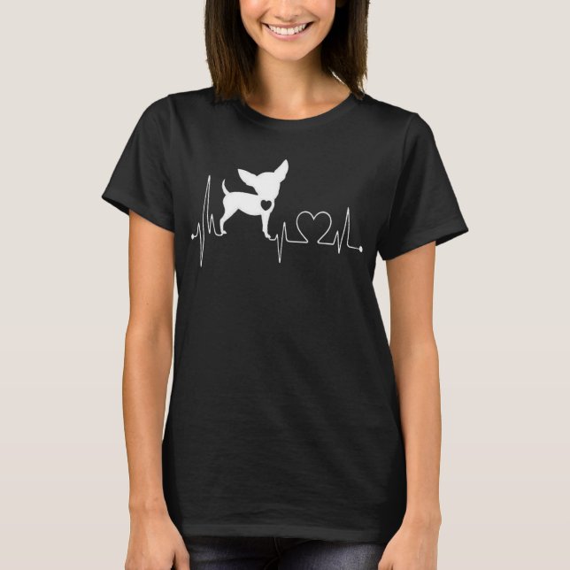 Cute Chihuahua Dog Heartbeat Tshirt for men women (Front)