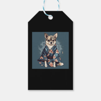 Cute Chihuahua Dog In Japanese Kimono Robe Illustr Gift Tags