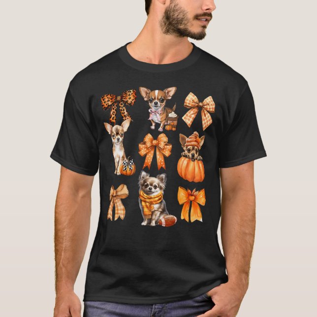 Cute Chihuahua Dog Lovers Coquette Bows Pumpkin Au T-Shirt (Front)