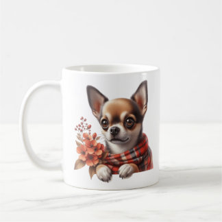 Cute Chihuahua Dog Puppy with Flowers Coffee Mug