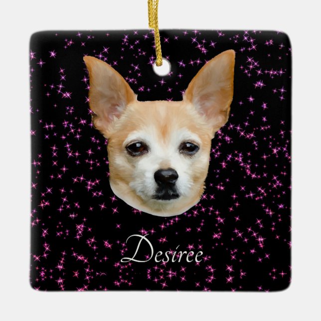 Cute Chihuahua Dog Purple Elegant Glitter Ceramic Ornament (Front)