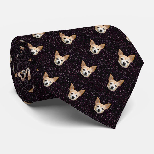 Cute Chihuahua Dog Purple Glitter Galaxy Pattern Tie (Rolled)