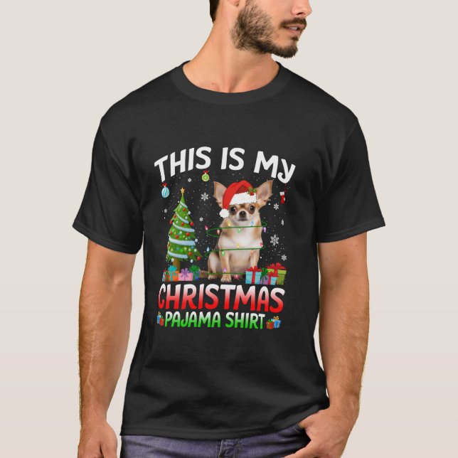 Cute Chihuahua Dog Santa Christmas Lights Dog Love T-Shirt (Front)