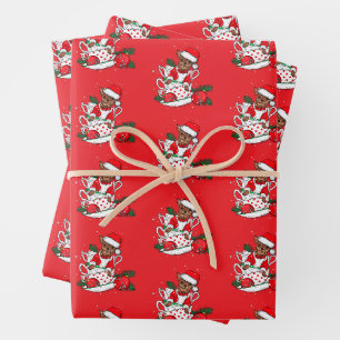 Cute Chihuahua Dog Santa Claus Christmas Wrapping Paper Sheet