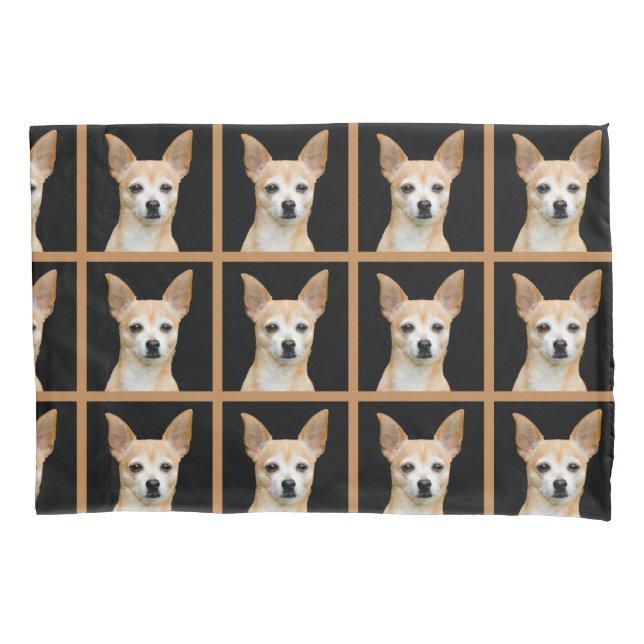 Cute Chihuahua Dog Tan Black Pattern Design Pillowcase (Front-Left)