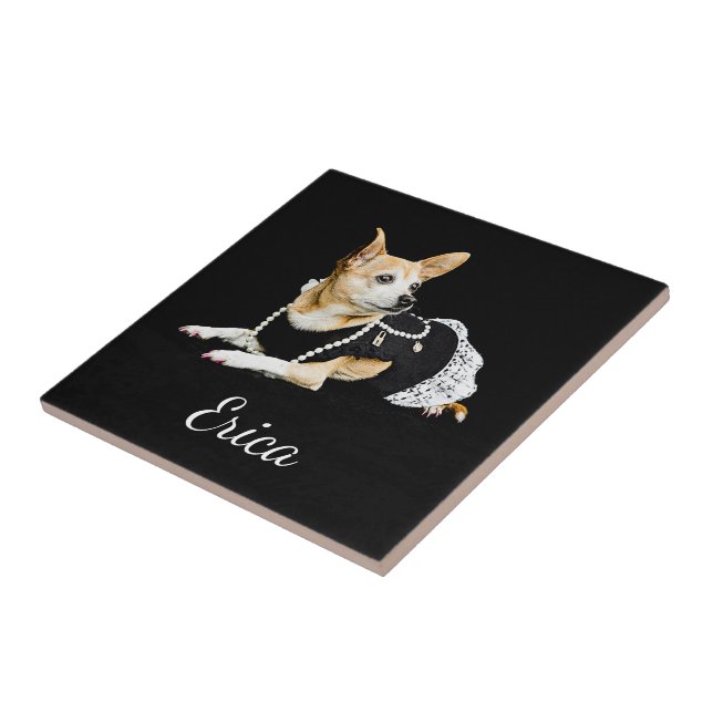 Cute Chihuahua Dog Tan Brown Black Elegant Art Tile (Side)