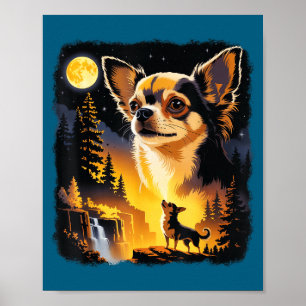 Cute Chihuahua Howling Moon Vintage Funny Poster