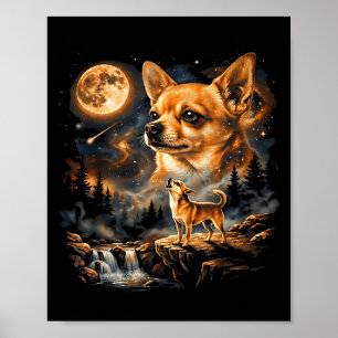 Cute Chihuahua Howling Moon Vintage Funny Poster