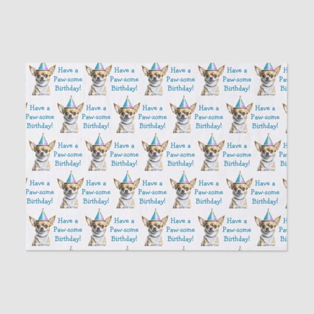 Cute Chihuahua in Birthday Hat Tissue Paper (Front)