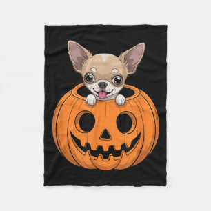 Cute Chihuahua In Pumpkin Funny Dog Halloween Fleece Blanket