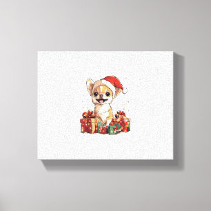 Cute Chihuahua In Santa Hat Funny Christmas Xmas D Canvas Print