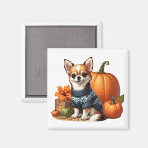 Cute Chihuahua in Sweater with Pumpkins Magnet