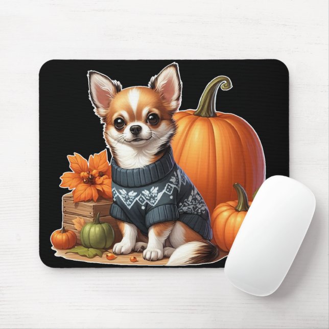 Cute Chihuahua in Sweater with Pumpkins  Mouse Mat (With Mouse)