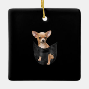 Cute Chihuahua In Your Pocket Christmas Ceramic Ornament