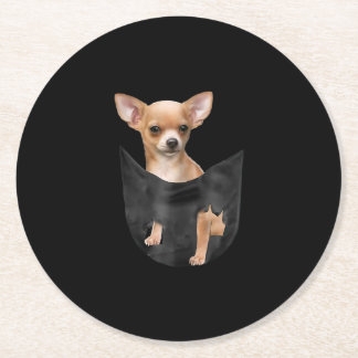 Cute Chihuahua In Your Pocket Christmas Round Paper Coaster