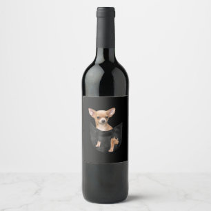 Cute Chihuahua In Your Pocket Christmas Wine Label