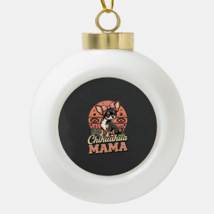 Cute Chihuahua Mama Bow Dog Mum Ceramic Ball Christmas Ornament
