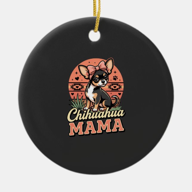 Cute Chihuahua Mama Bow Dog Mum Ceramic Tree Decoration (Front)