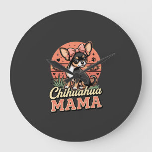 Cute Chihuahua Mama Bow Dog Mum Large Clock