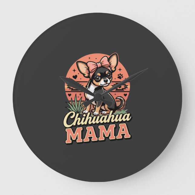 Cute Chihuahua Mama Bow Dog Mum Large Clock (Front)