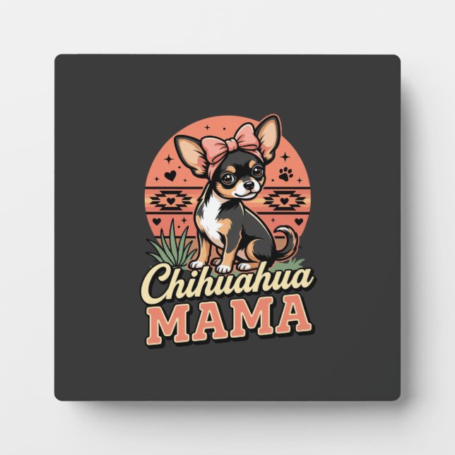 Cute Chihuahua Mama Bow Dog Mum Plaque (Front)
