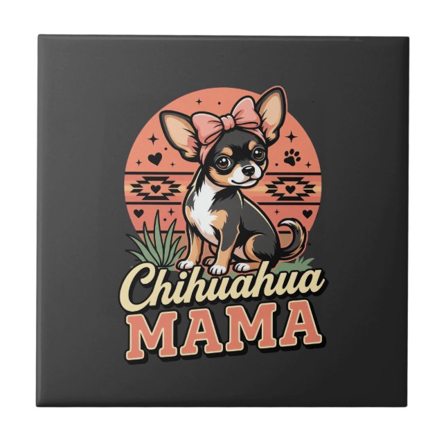 Cute Chihuahua Mama Bow Dog Mum Tile (Front)