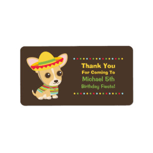 Cute Chihuahua Mexican Kids Fiesta Party Labels