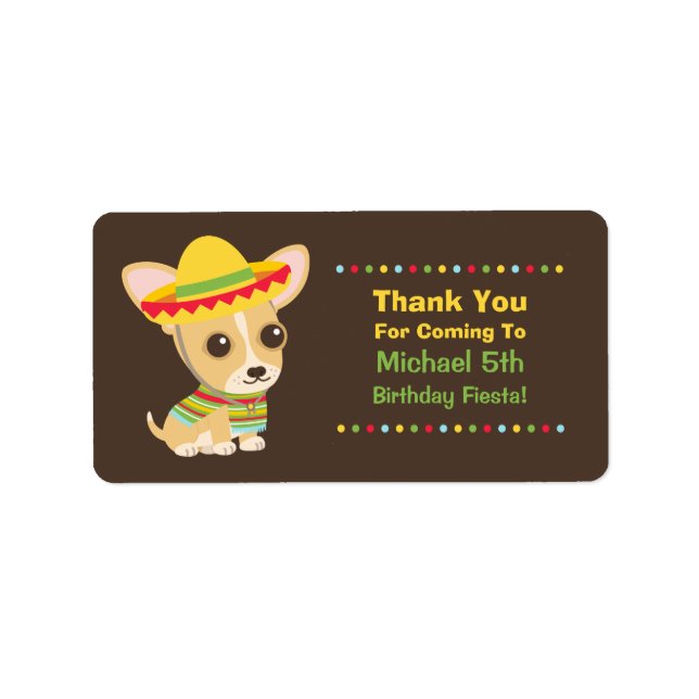 Cute Chihuahua Mexican Kids Fiesta Party Labels (Front)