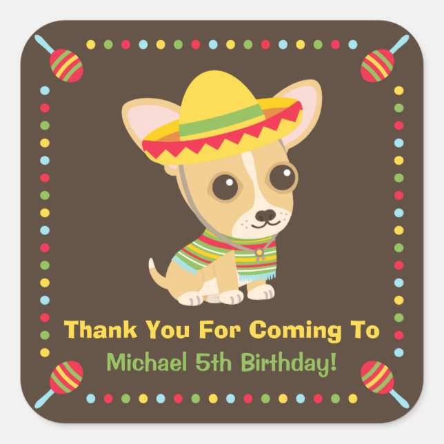 Cute Chihuahua Mexican Kids Fiesta Party Stickers (Front)