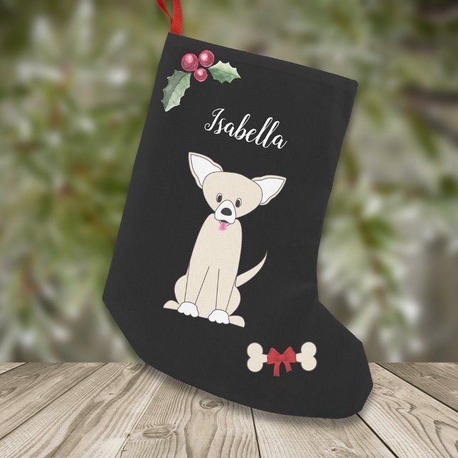Cute Chihuahua Monogram Black Small Christmas Stocking (Creator Uploaded)