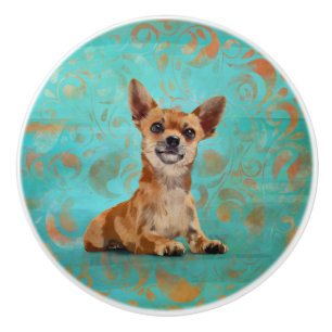 Cute Chihuahua on Paisley Pattern Ceramic Knob