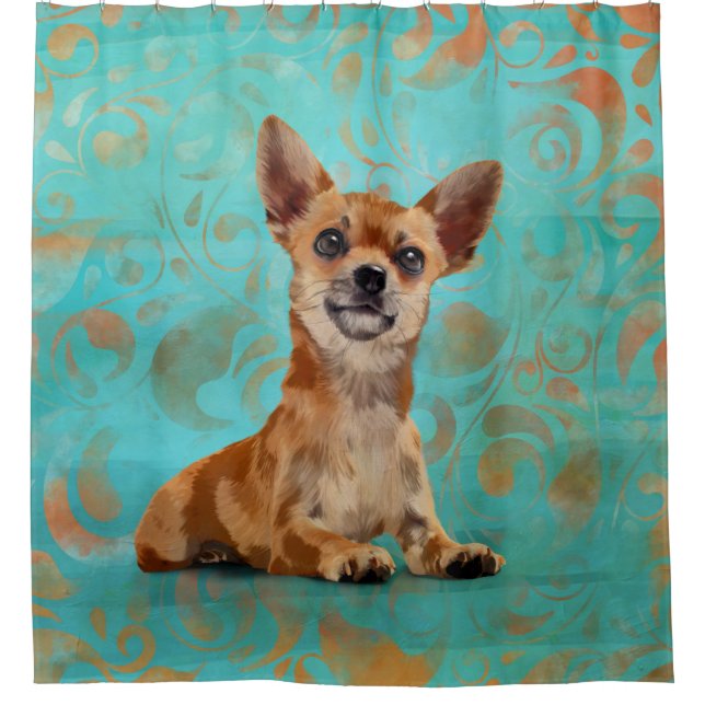 Cute Chihuahua on Paisley Pattern Shower Curtain (Front)