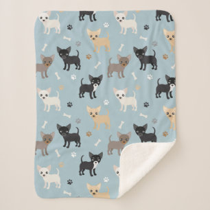 Cute Chihuahua Pattern Blue Sherpa Blanket