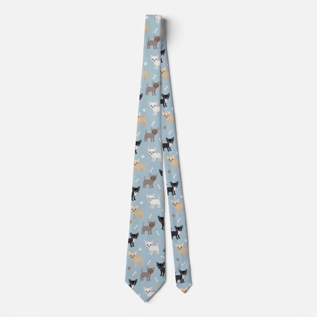 Cute Chihuahua Pattern Blue Tie (Front)