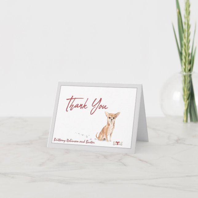 Cute Chihuahua Pet Dog Personalise Bone Ribbon  Thank You Card (Front)