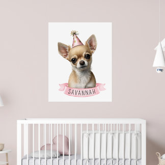 Cute Chihuahua Pink Whimsical with Name Design Poster