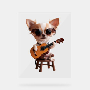 cute chihuahua playing classical guitar cartoon fu acrylic sign