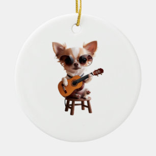 cute chihuahua playing classical guitar cartoon fu ceramic tree decoration